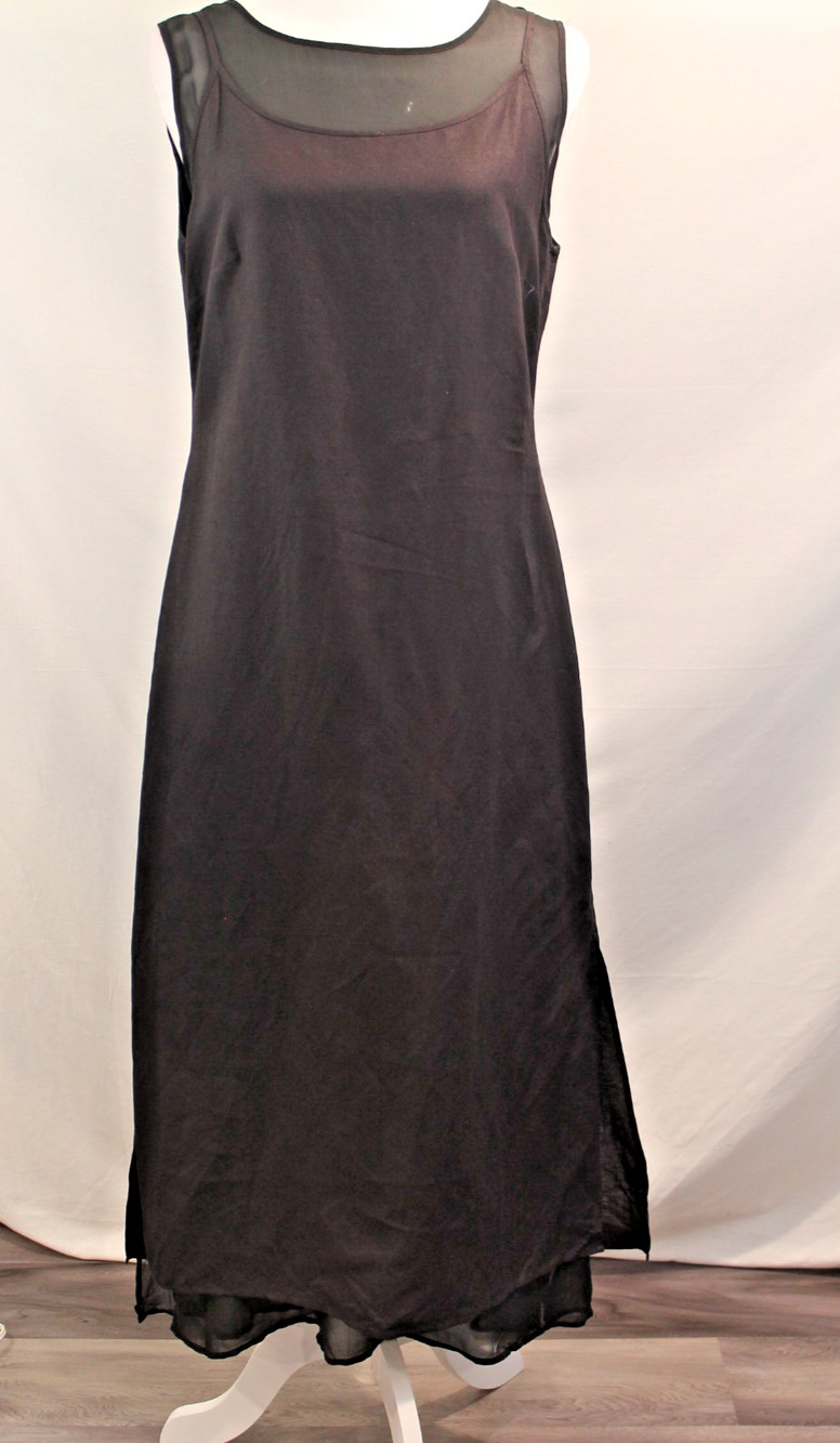 Womens Linen Blend Overlay Lagenlook Dress size 6 Black Maxi Minimalist